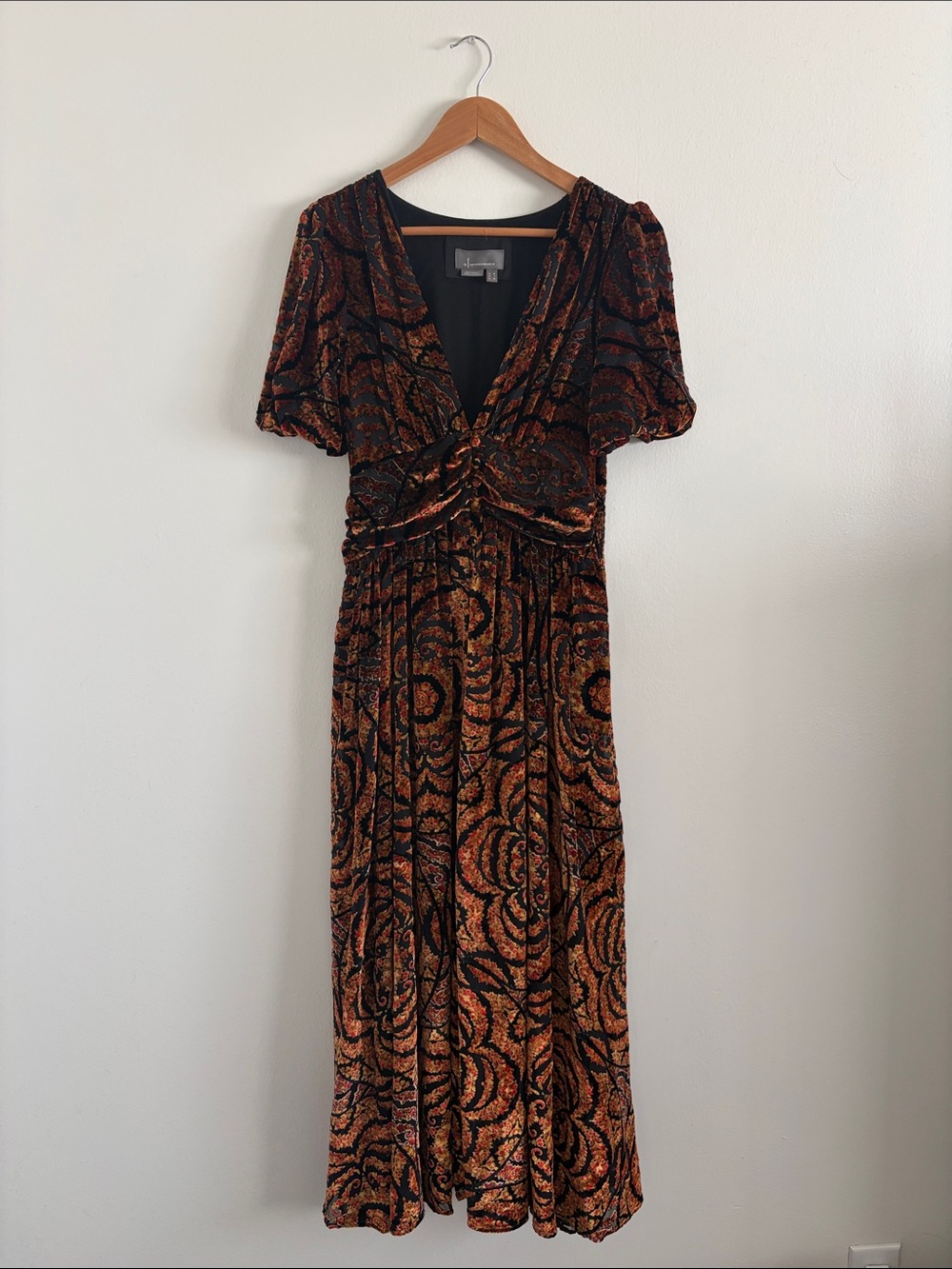 Anthropologie Velvet Twist Maxi Dress in Rust and Black
